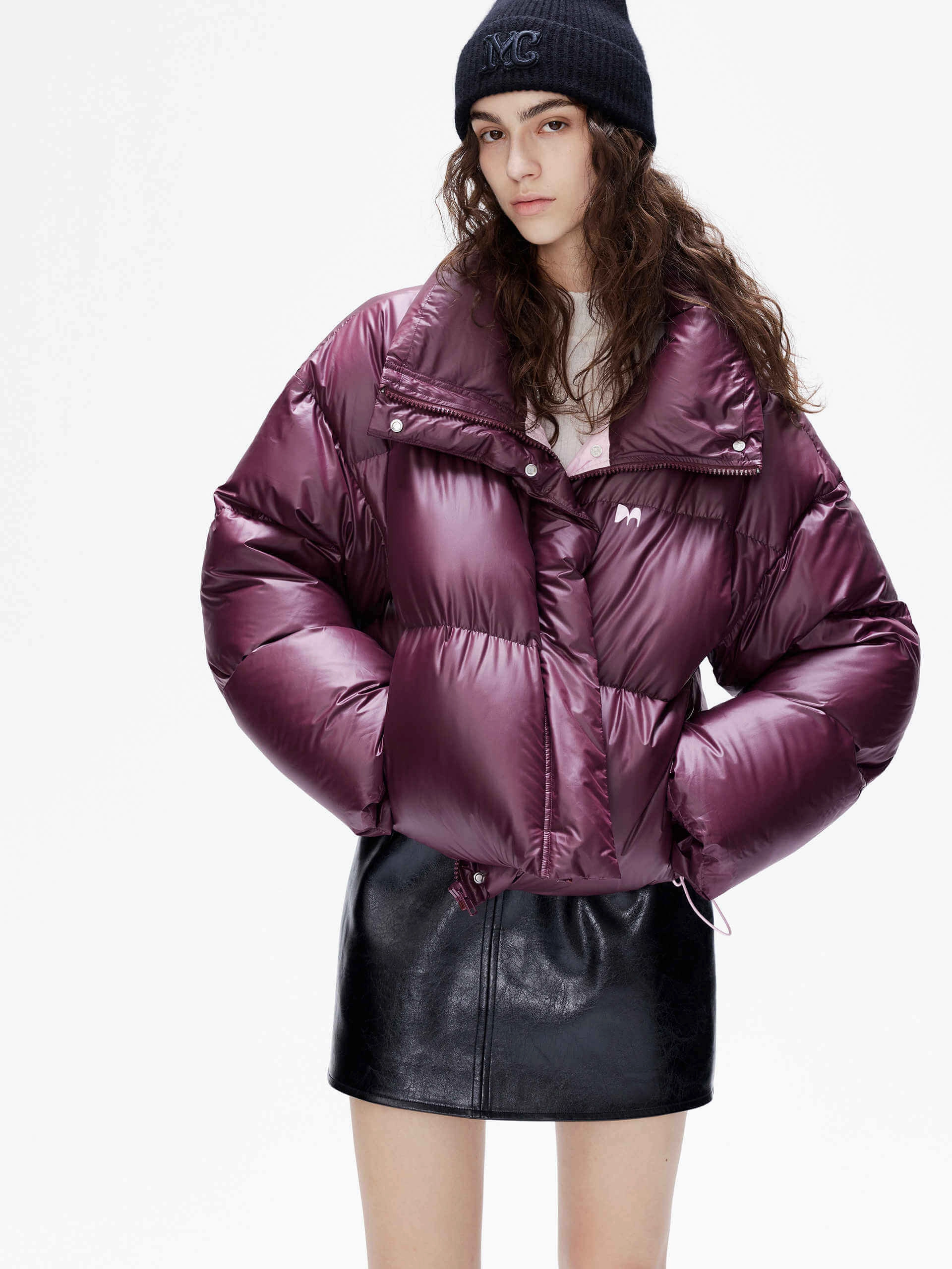 Puff Padded Cropped Jacket Ventilated Back Panel Elastic Hem Adjustment