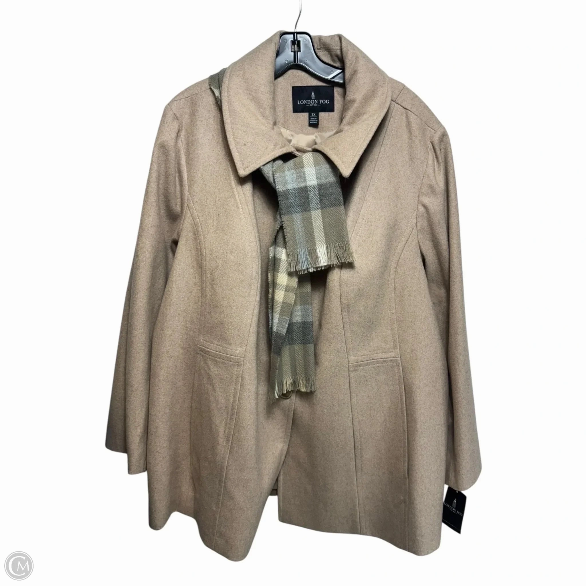 Scarf Wool Blend Coat By London Fog In Tan, Size: 3x Noise Reduciting Fabric Moisture wicking