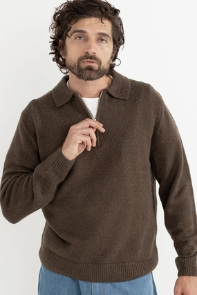 Refined Style Quarter Zip Knit Dark Brown