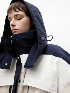 Color Block Hooded Down Jacket Frictionless Zipper Tracks