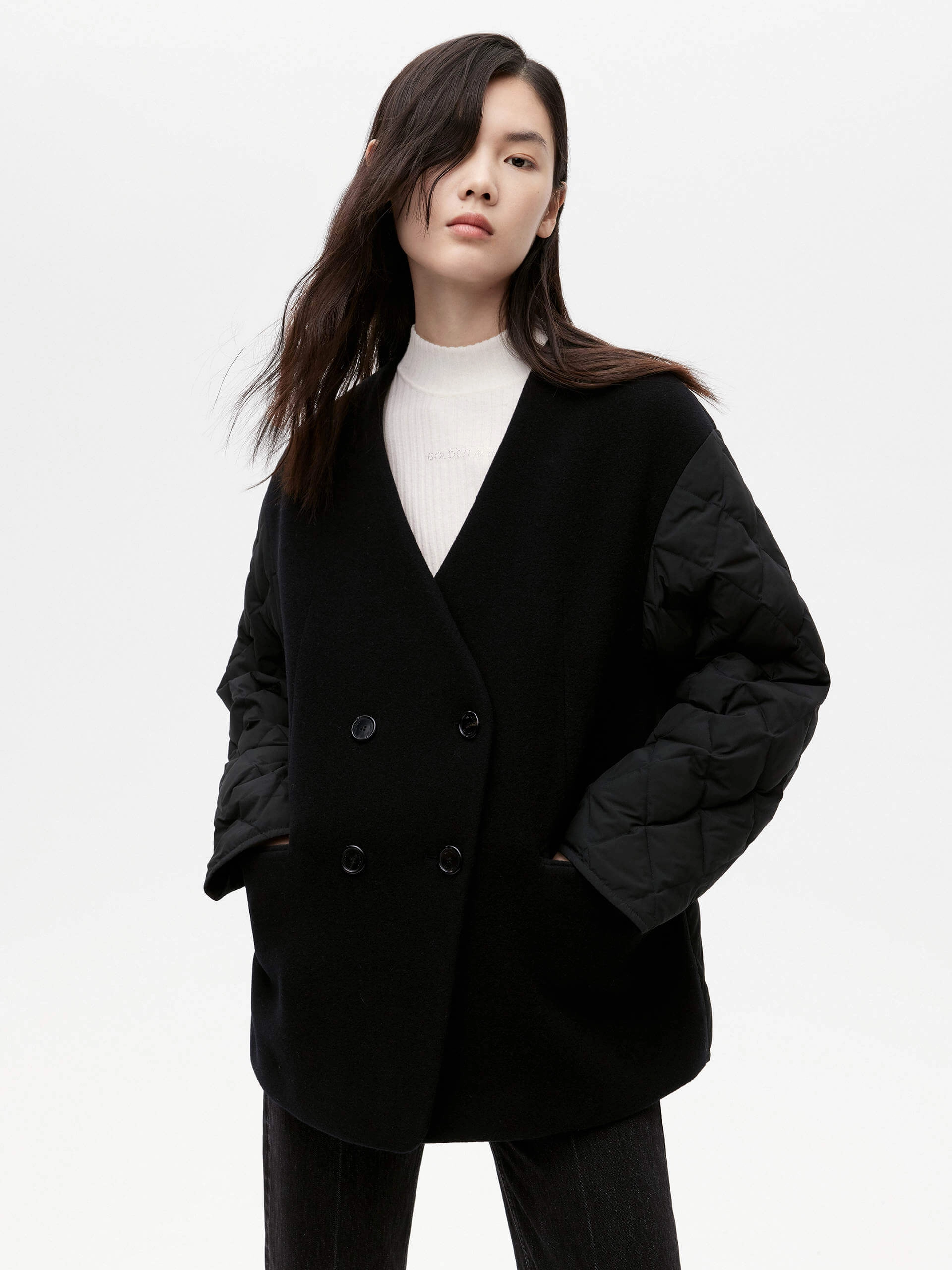 V-neck Quilted Shell Jacket AntiStaticFinish