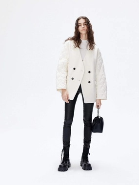 Tailored Cut Style V-neck Quilted Shell Jacket
