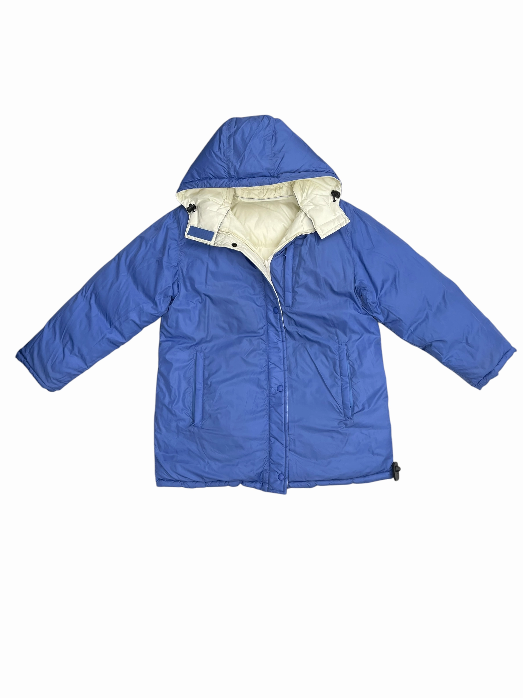 Oversized Fit Clean Silhouette Coat Puffer & Quilted By Lands End In Blue & Cream, Size: M