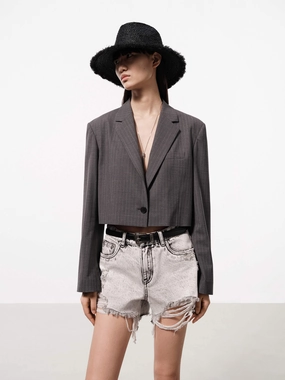 Button Fastenings Cropped Wool Blend Blazer