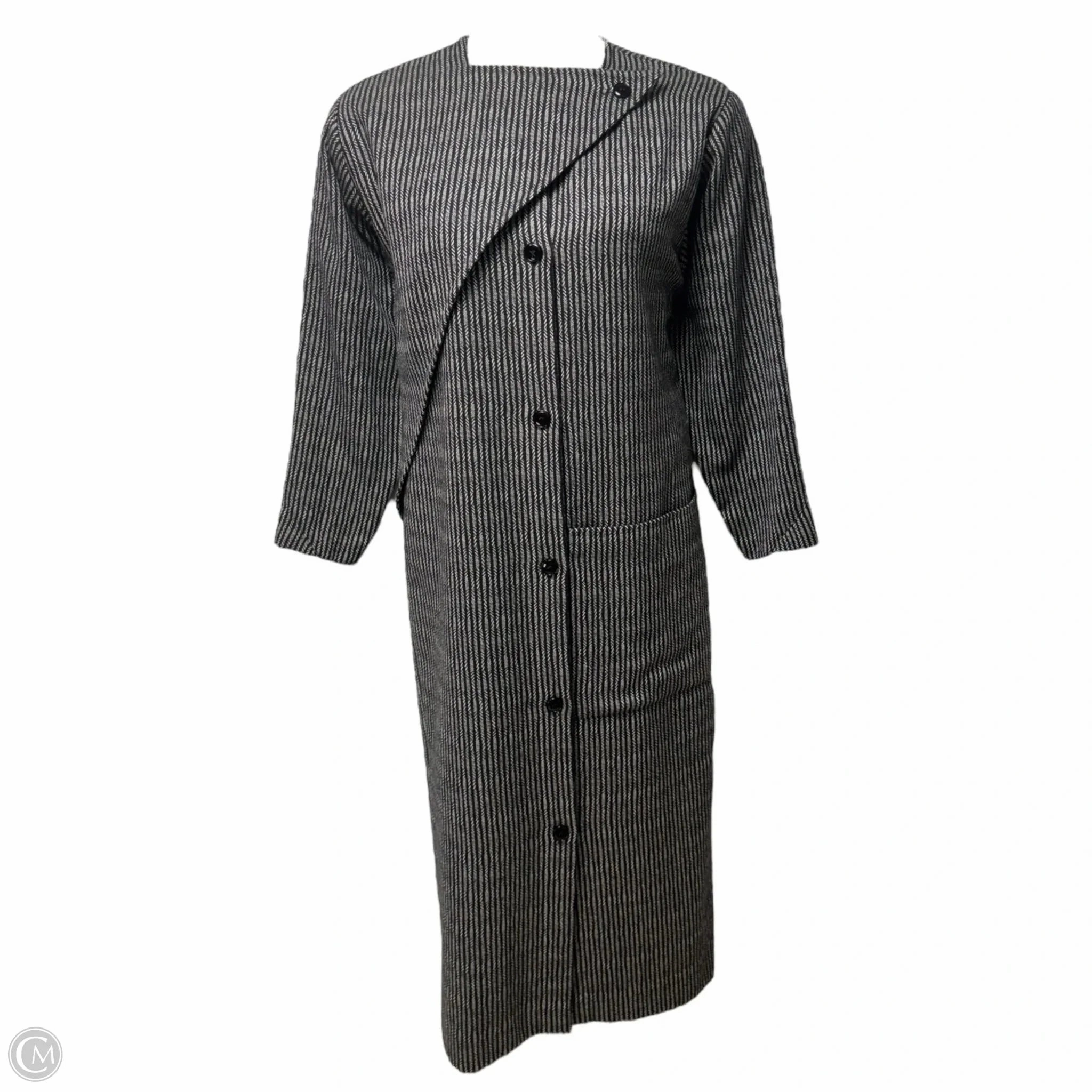 Elastic Binding Vintage Wool Crossover Coat By Christian Aujard In Black & White, Size: 8