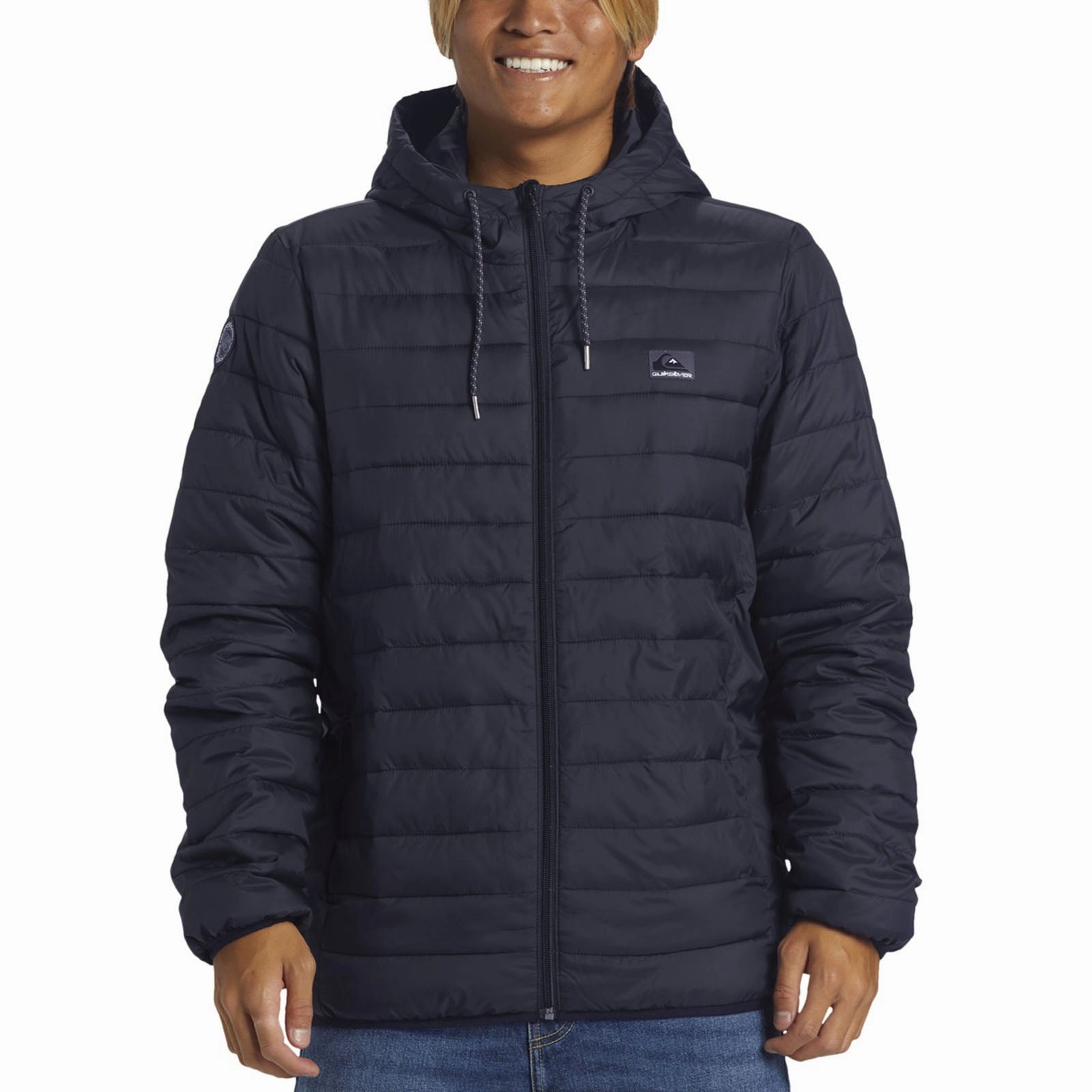 Quiksilver Mens Scaley Hooded Puffer Jacket Weatherproof Zipper Tech Breathable mesh lining