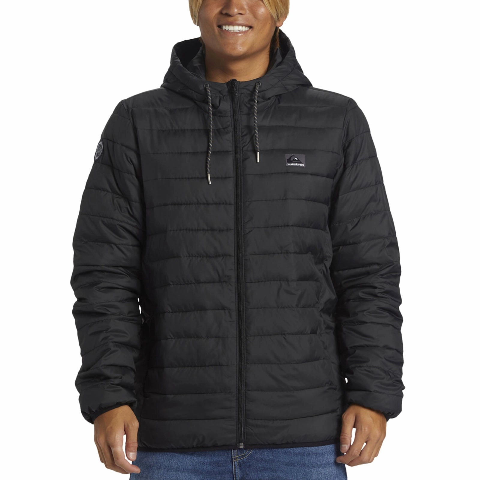Quiksilver Mens Scaley Hooded Puffer Jacket Sleek Outdoor Look Compression Panels