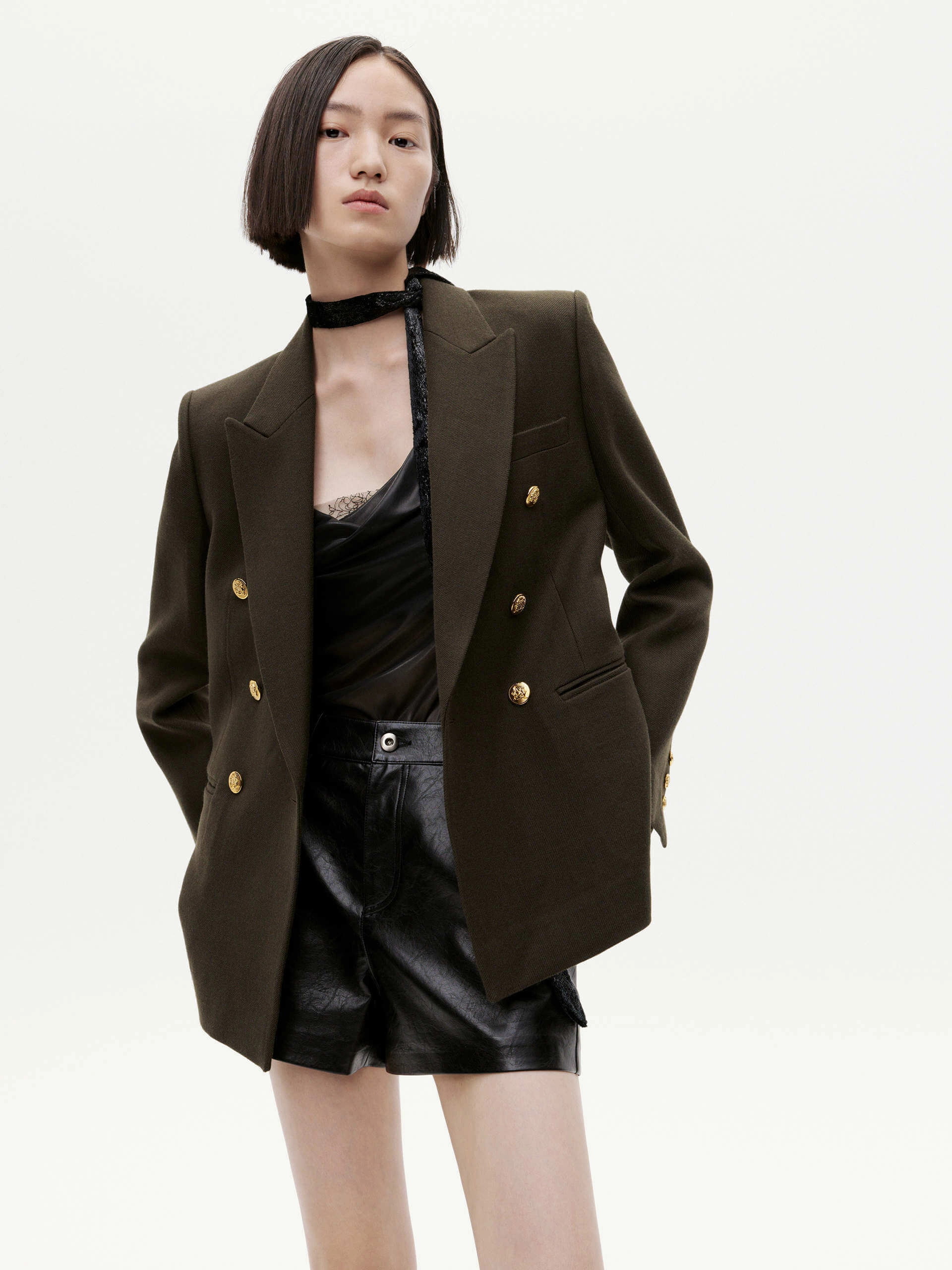 Wool Blend Tailored Blazer Stylish Layer Silicone Grip Trim