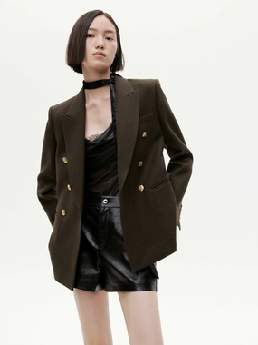 Wool Blend Tailored Blazer Knee Length Eco Friendly Dye