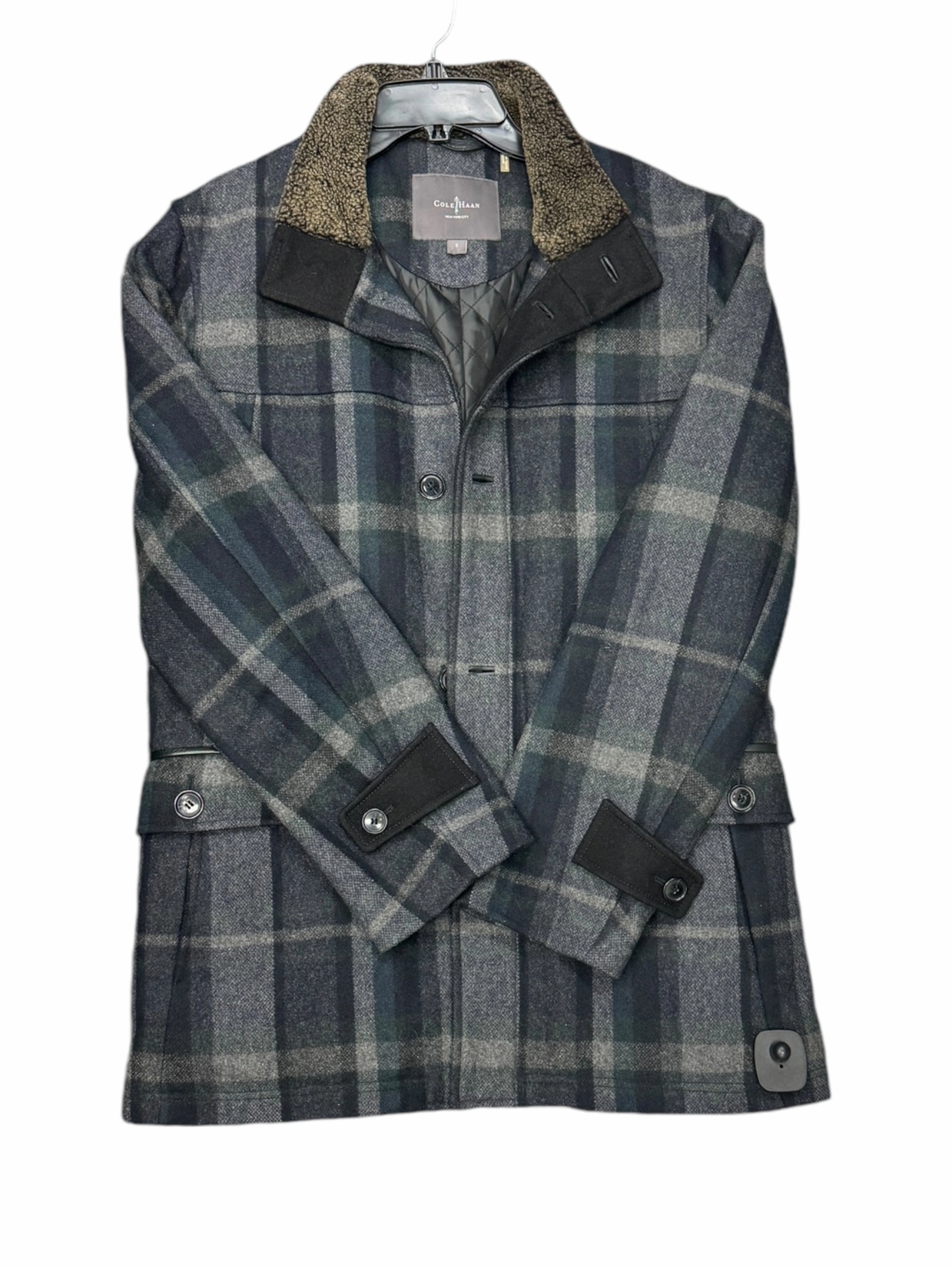 Coat Wool By Cole-haan In Plaid Pattern, Size: S Weekday Street Look Stylish Outer Layer