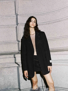 Tailored Denim Blazer Adjustable Detachable Hood Reflective Safety Accents