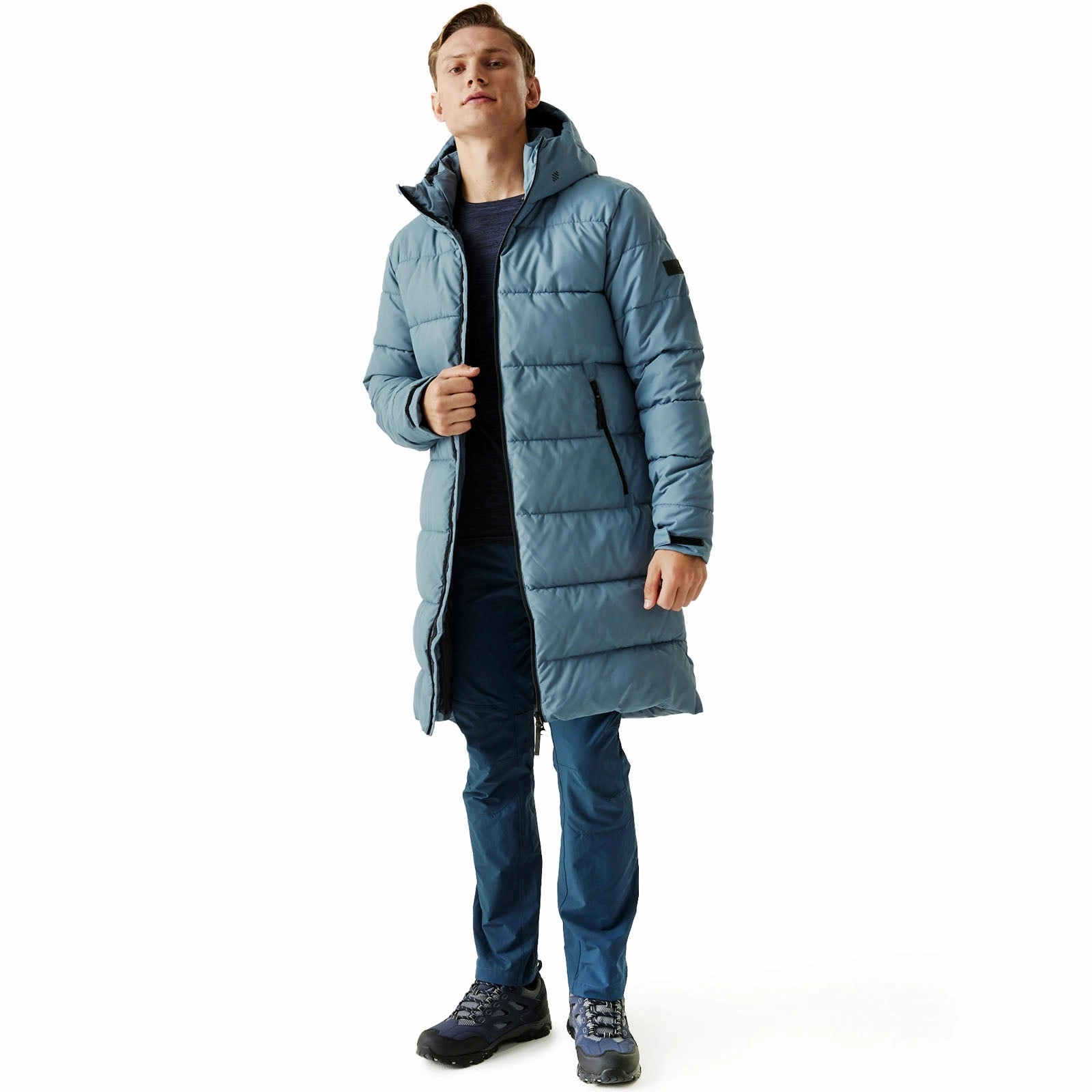Regatta Mens Hallin II Hooded Quilted Padded Longline Jacket DualLayer Weave