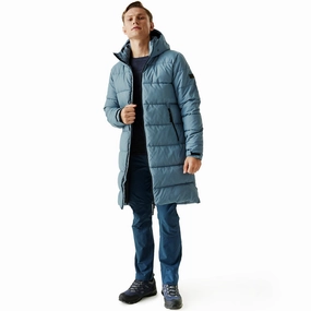 Regatta Mens Hallin II Hooded Quilted Padded Longline Jacket DualLayer Weave