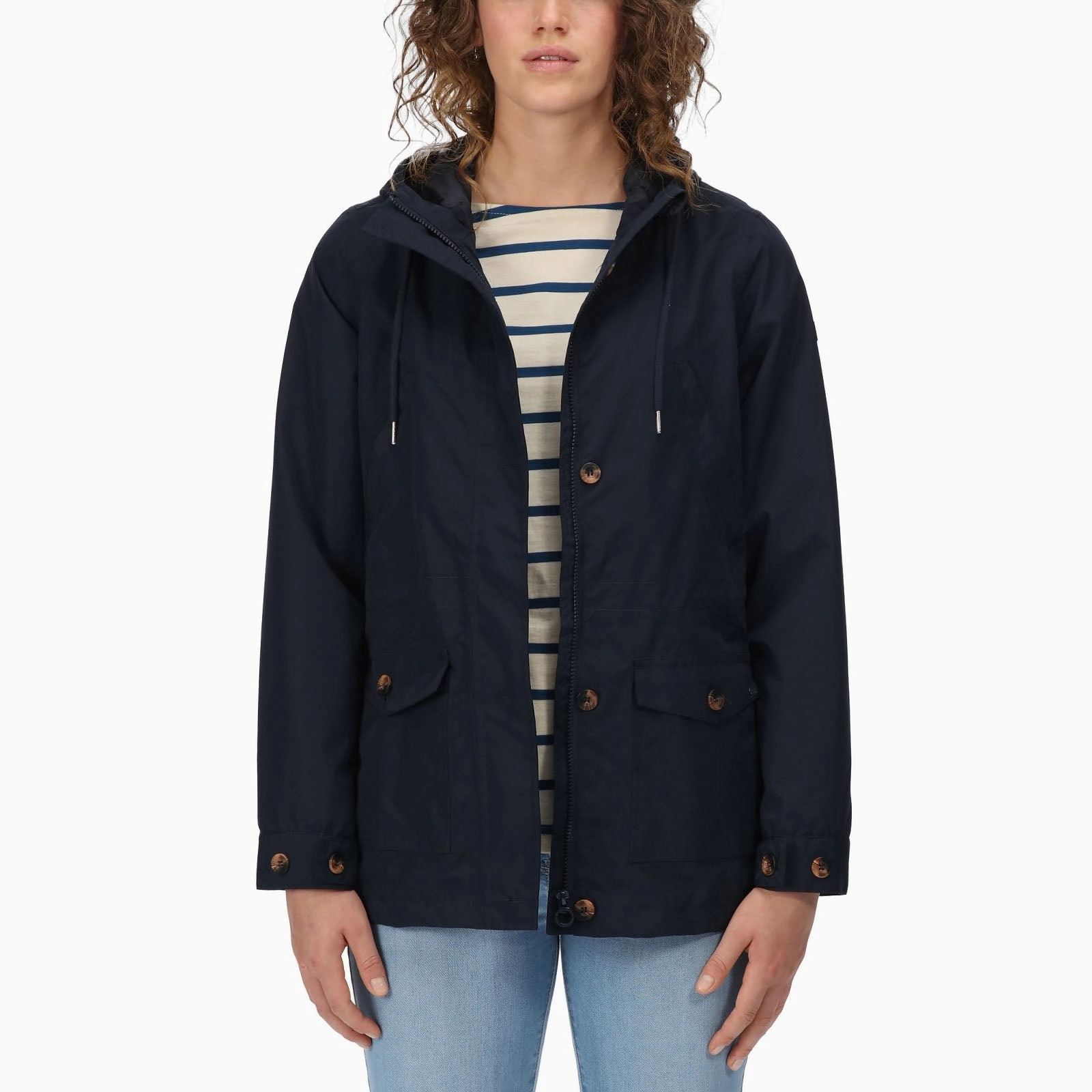 Regatta Womens Nahla Waterproof Hooded Jacket Multi Pocket System Two Way Zipper