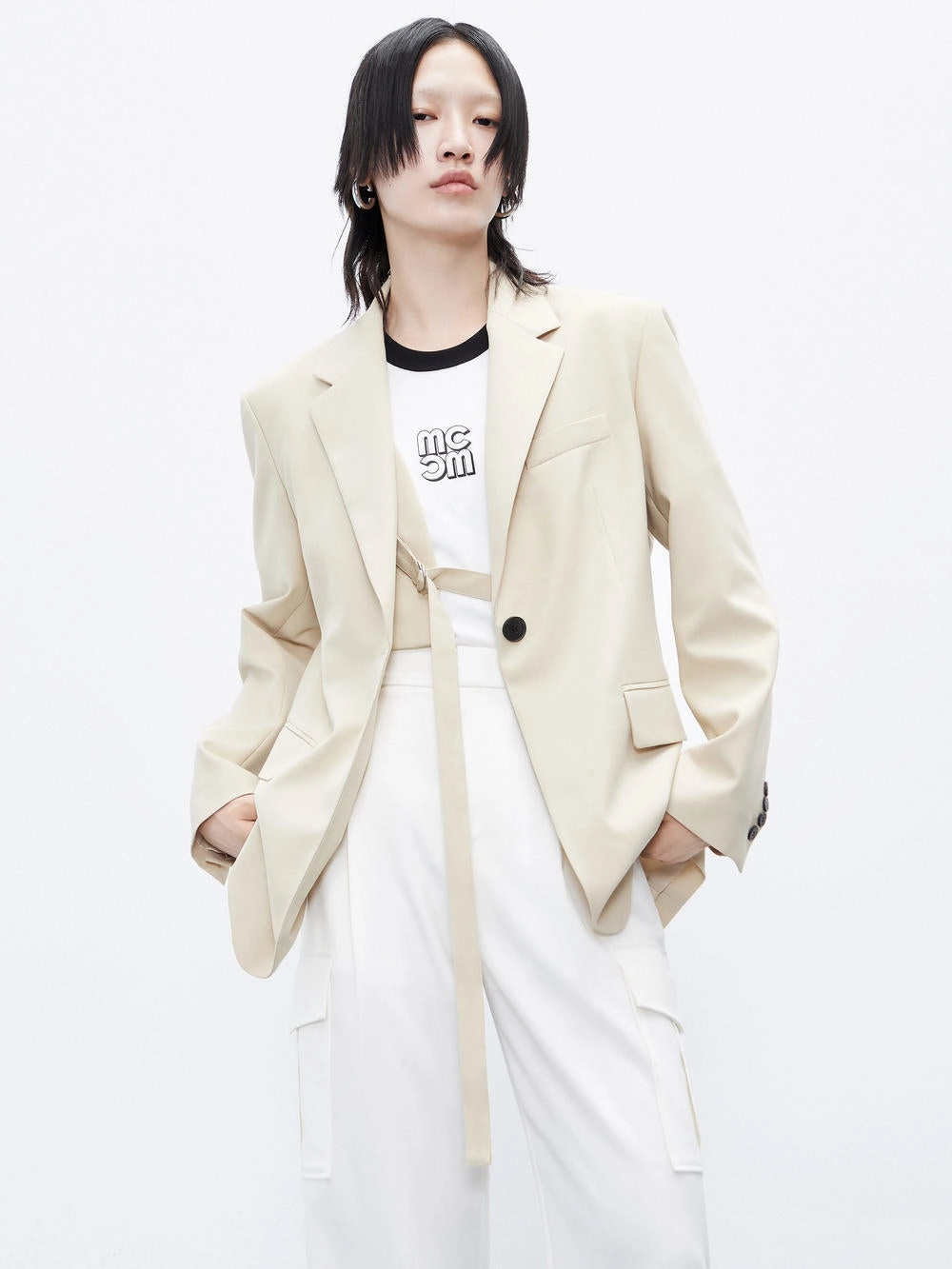 Reflective Trim Belt Detail Tailored Blazer