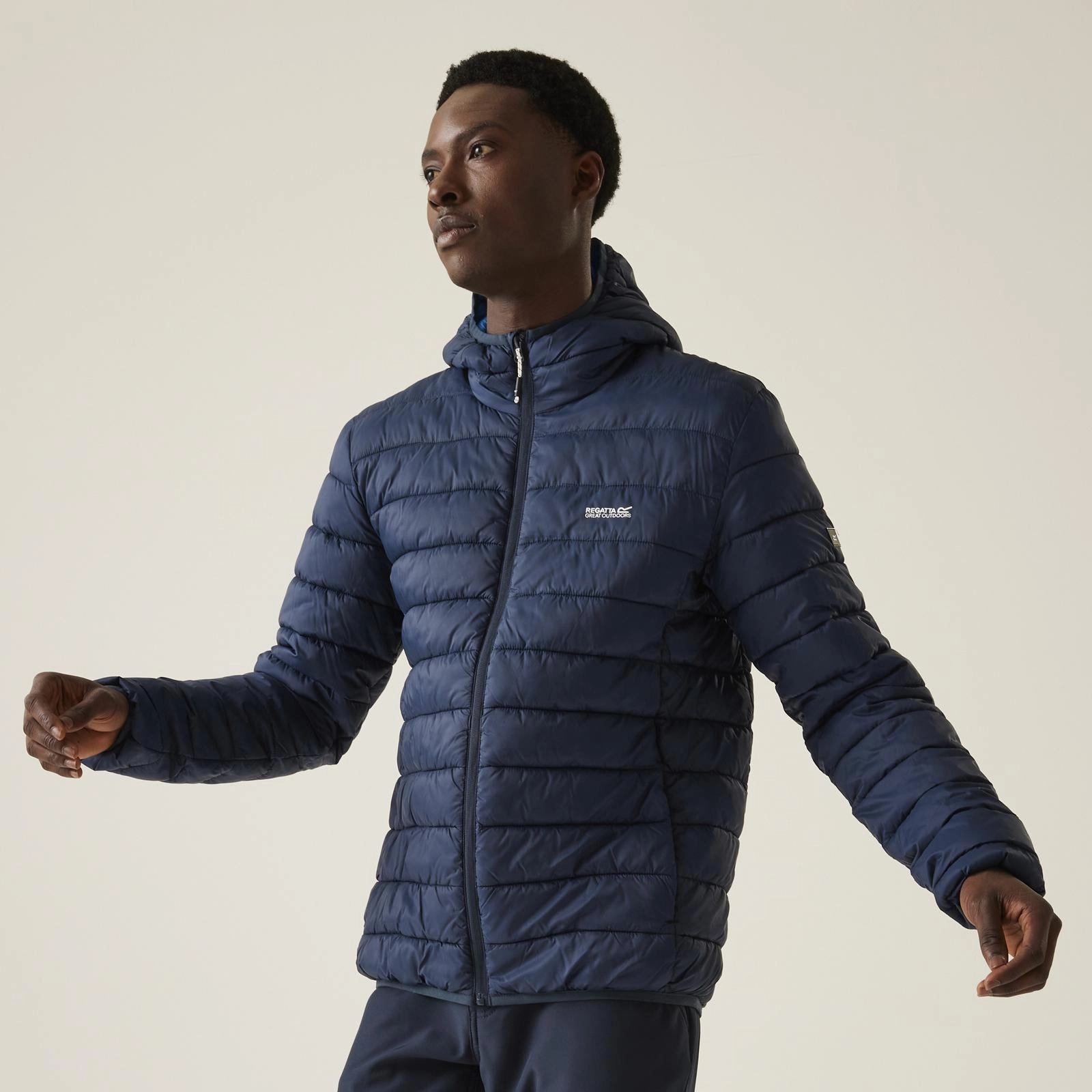Modern Drop Tail Hem Hidden Storage Compartment Regatta Mens Marizion Baffled Water-Repellent Jacket Coat
