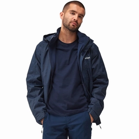 Modern Minimal Double Stitched Seams Regatta Mens Niviston Hooded Waterproof Walking Jacket - Navy