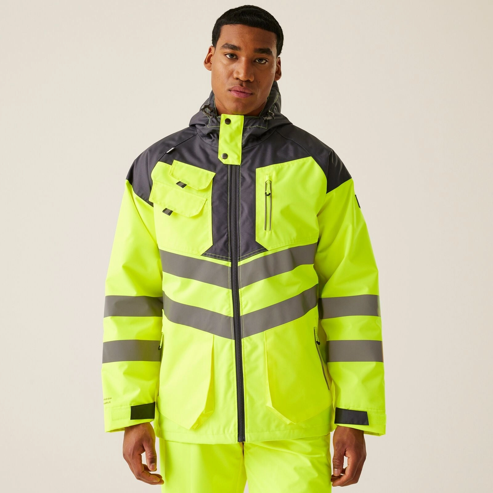 Regatta Professional Mens HI-VIS Tactical Waterproof Jacket Convertible 2 In 1 Function All Season