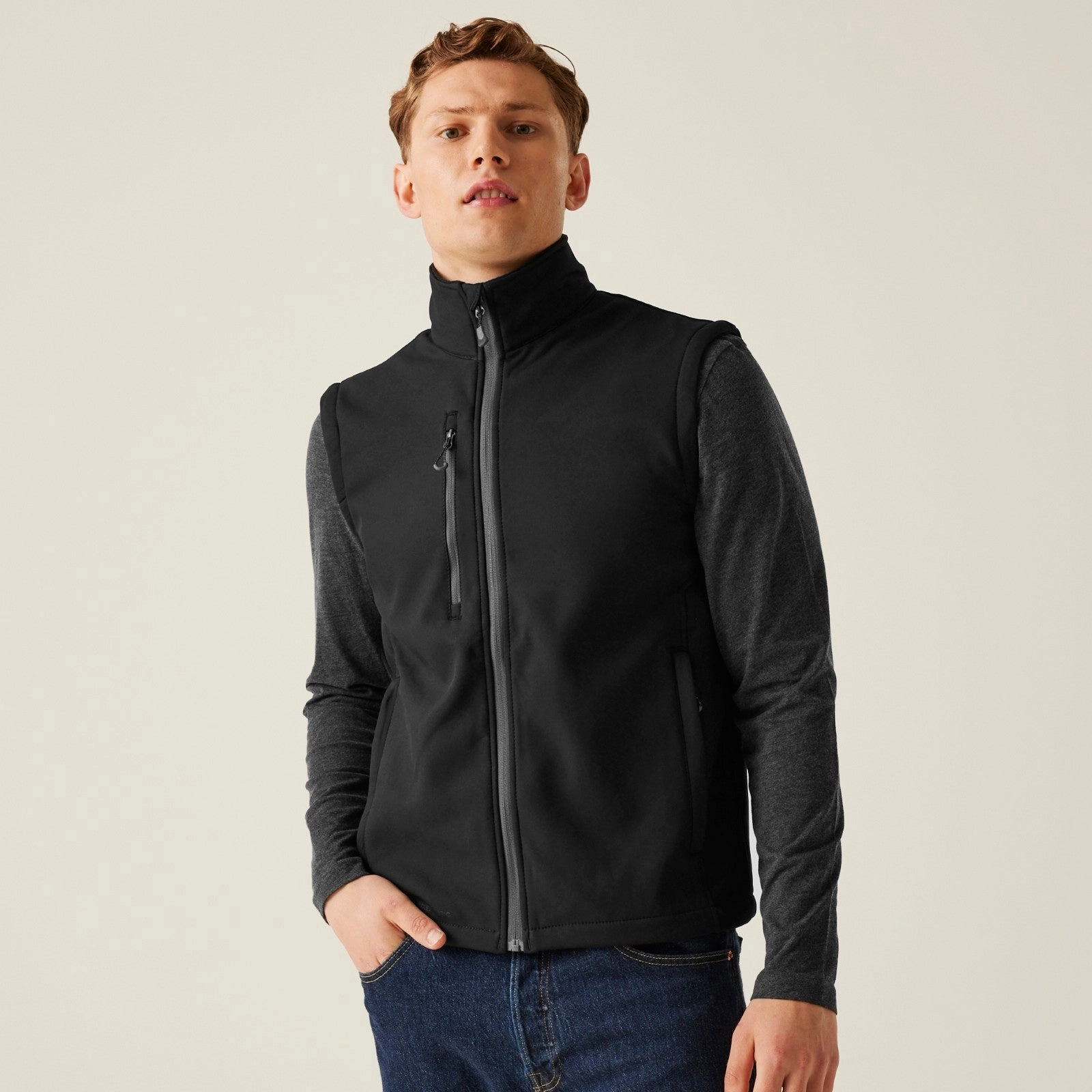 Regatta Professional Mens Honestly Made Softshell Gilet Glow In Dark Accents SoftshellTexture
