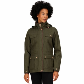 AllPurposeFastening Regatta Womens Alixa Waterproof High Collar Jacket - Dark Khaki