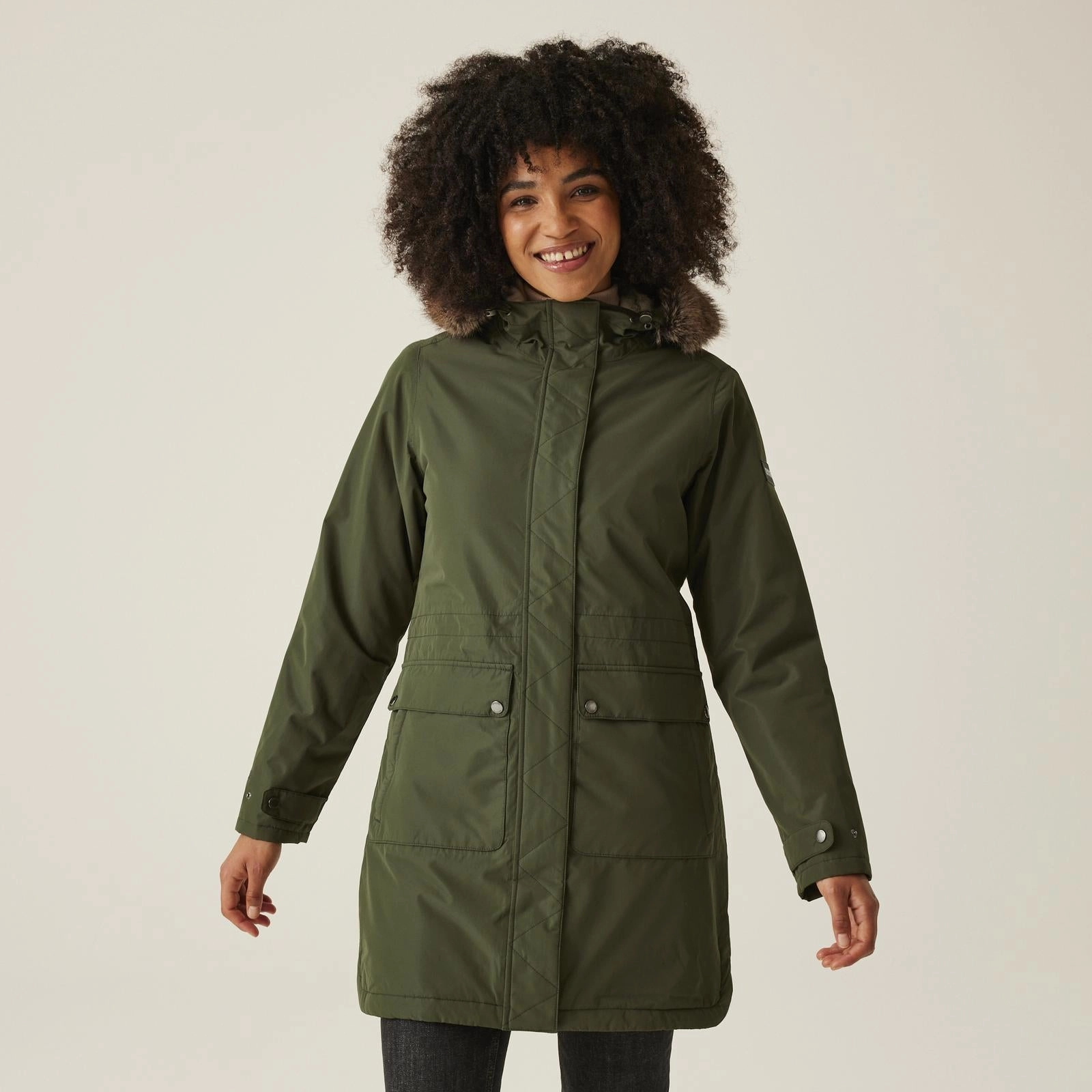 Regatta Womens Sabinka II Fur Trim Hood Waterproof Parka Jacket Velcro Fasten