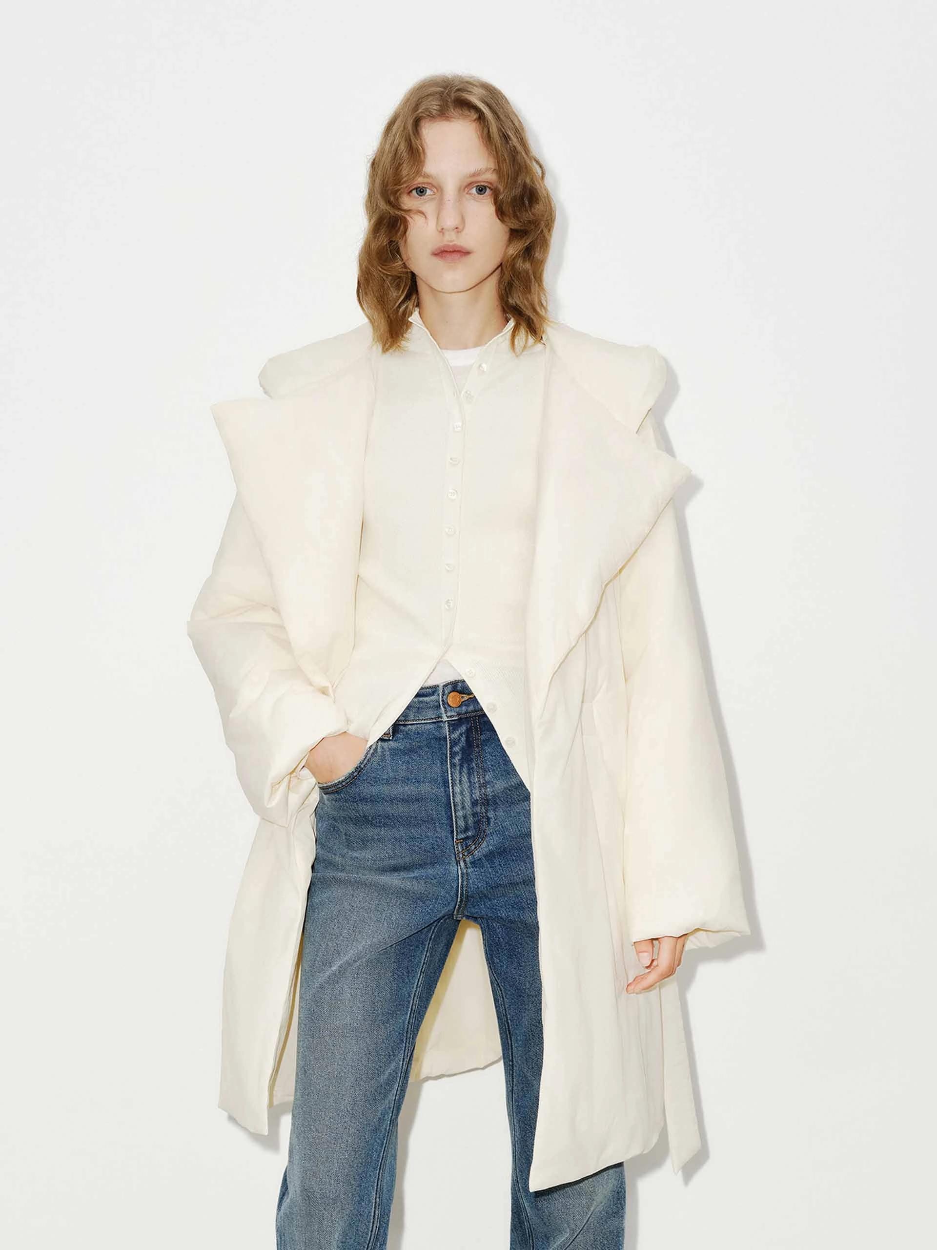 Wrinkle Free Fabric Hood Quilted Jacket with Belted