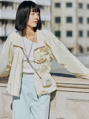 Elegant Evening Elasticated Waistband Rosebud Cropped Coat