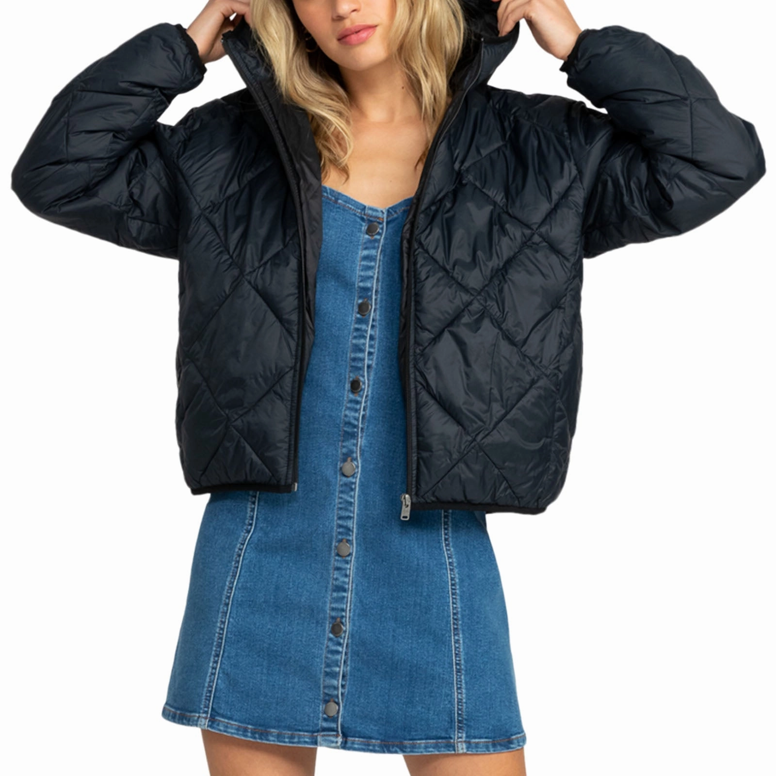 Warm Layers Multi Pocket Layout Roxy Womens Wind Swept Hooded Packable Padded Jacket
