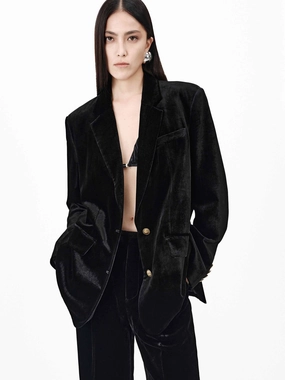 Soft Touch Texture Metallic Button Velvet Blazer