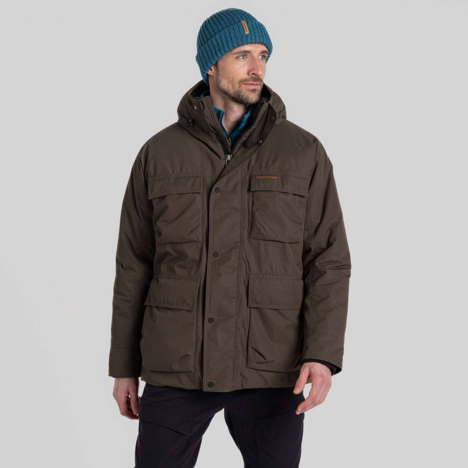 Craghoppers Mens Hamps National Trust Waterproof Winter Jacket Mark Style Green Material