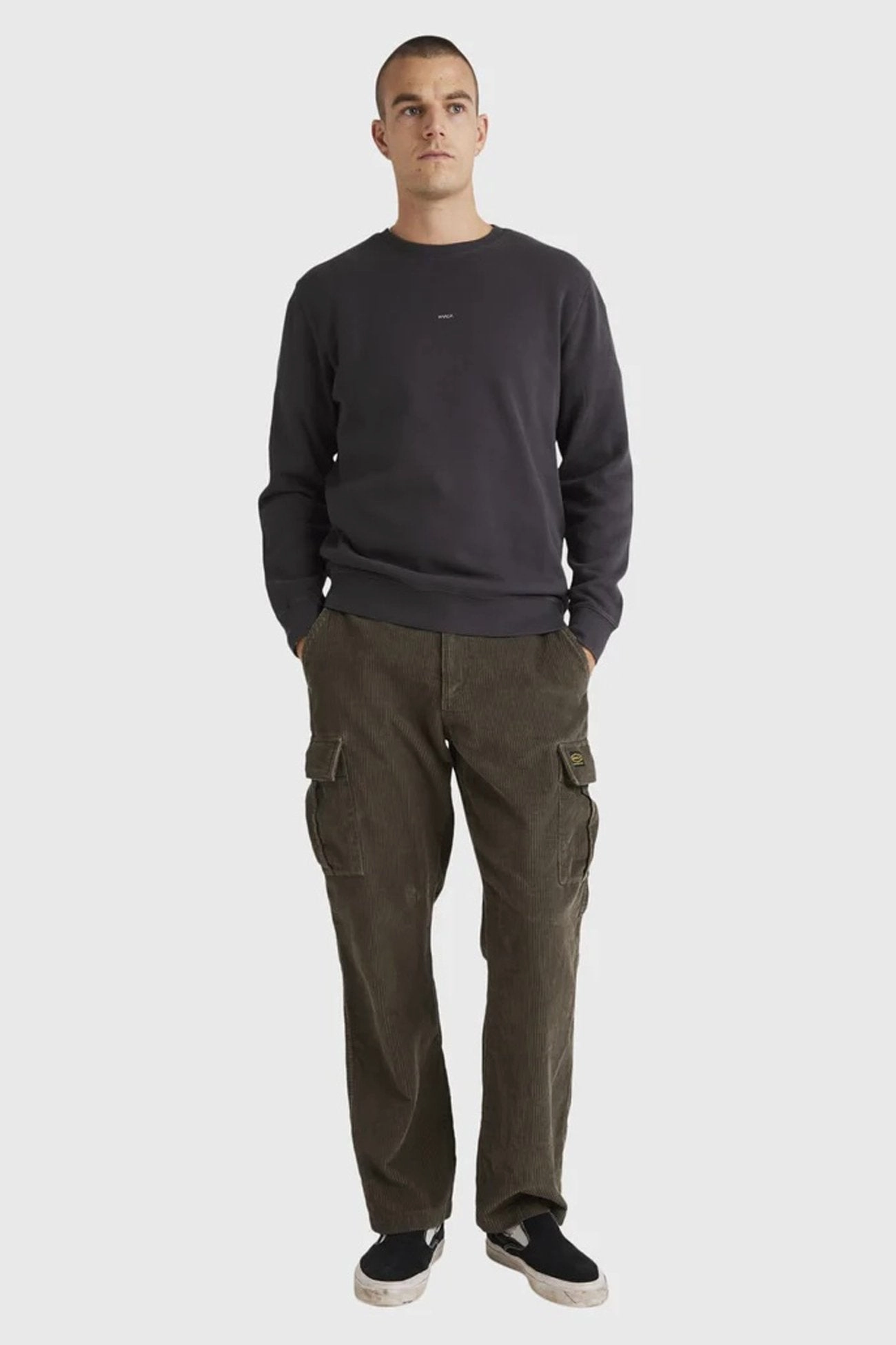 Smooth Finish Anti Static Lining RVCA Smalls Crew Washed Black