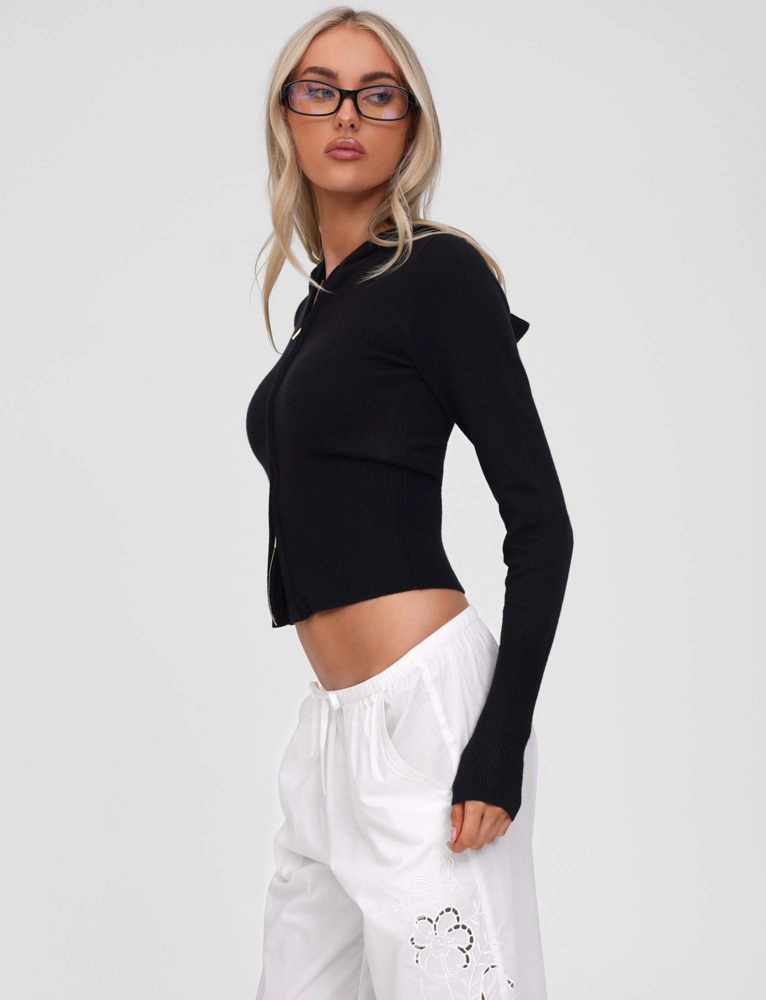 SARINA JUMPER - BLACK Breathable Layering Stud-Detail