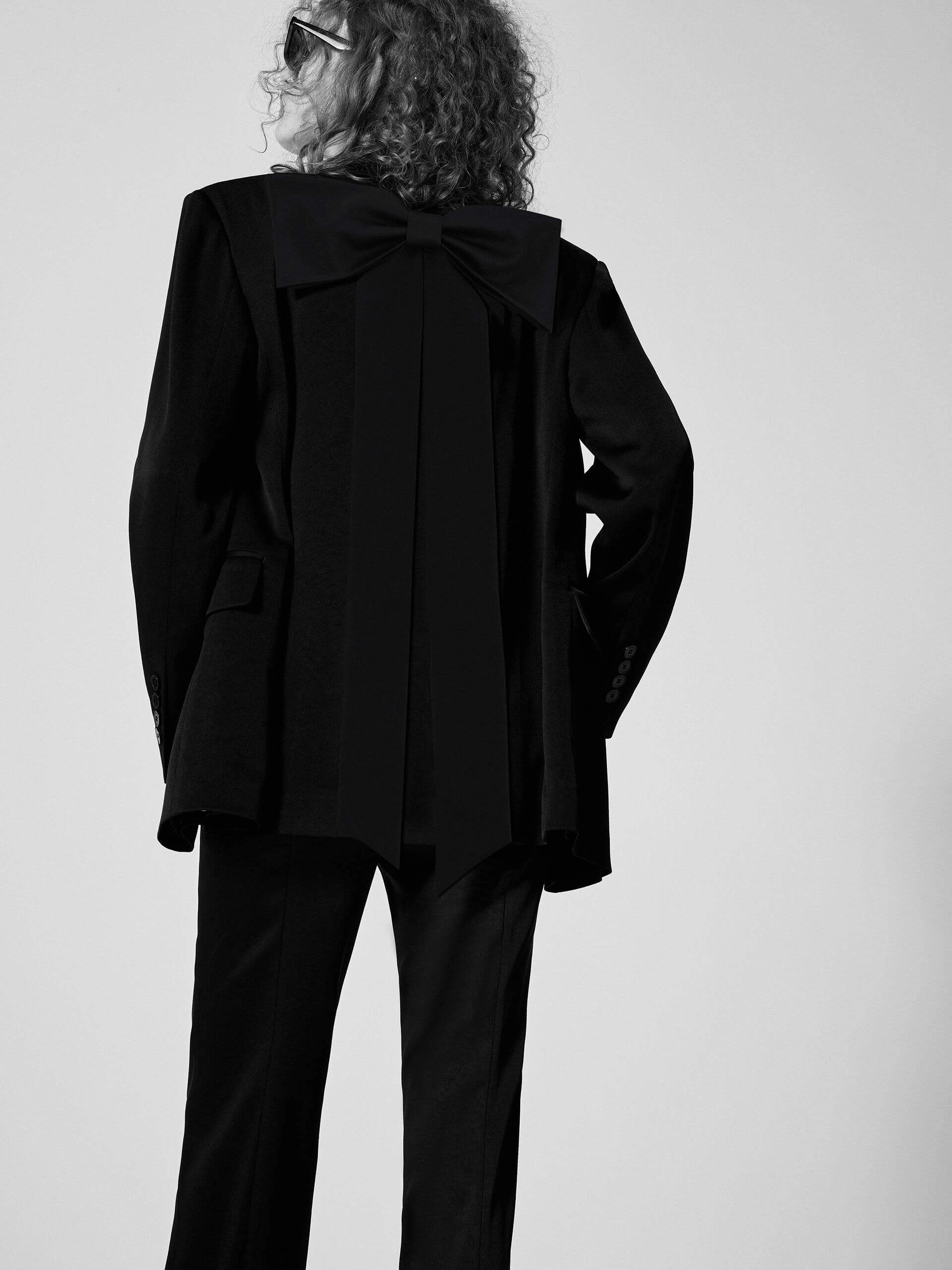 Bowknot Details Structured Blazer Wrinkle Resistant Concealed Zippers