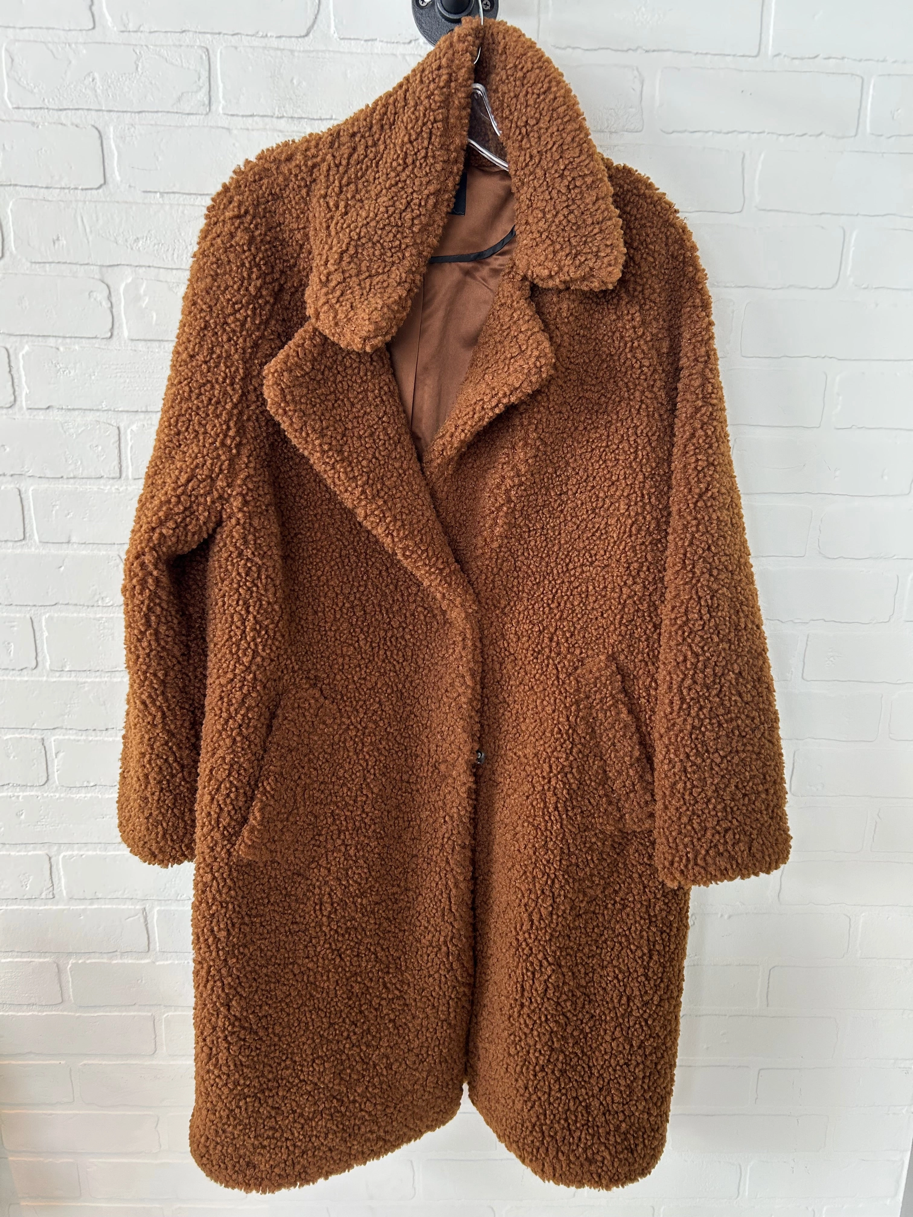 Coat Faux Fur & Sherpa By Lucky Brand In Brown, Size: L Breathable Mesh Panels Mild Weather Layer