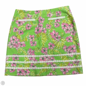 Tailored Cut Wrinkle Resistant Finish Skirt Designer By Lilly Pulitzer In Green & Pink, Size: 2