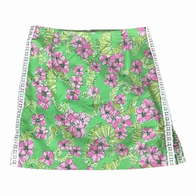 Skirt Designer By Lilly Pulitzer In Green & Pink, Size:8 Heritage Brand Wrinkle Resistant