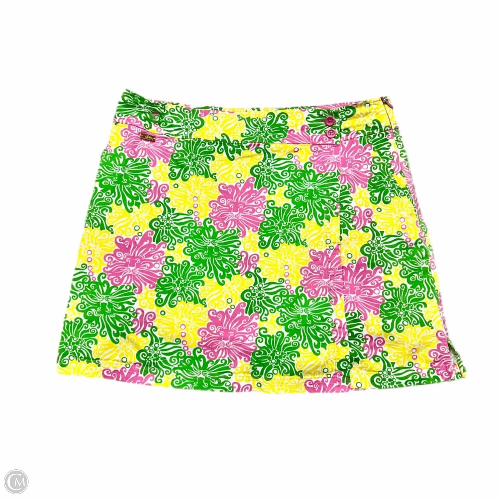 Seamless construction A line Skort Designer By Lilly Pulitzer In Green & Pink, Size: 10