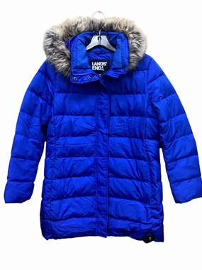 Soft Fleece Lining Weatherproof Zipper Closure Coat Puffer & Quilted By Lands End In Blue, Size: S