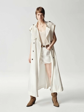 Sleeveless Back Slit Trench Coat Easy Clean Material