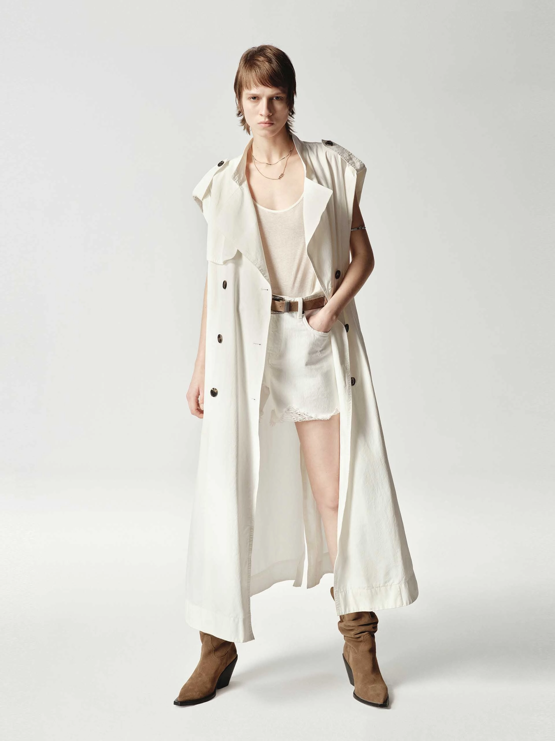 Sleeveless Back Slit Trench Coat Noise Free Zipper Weather Ready