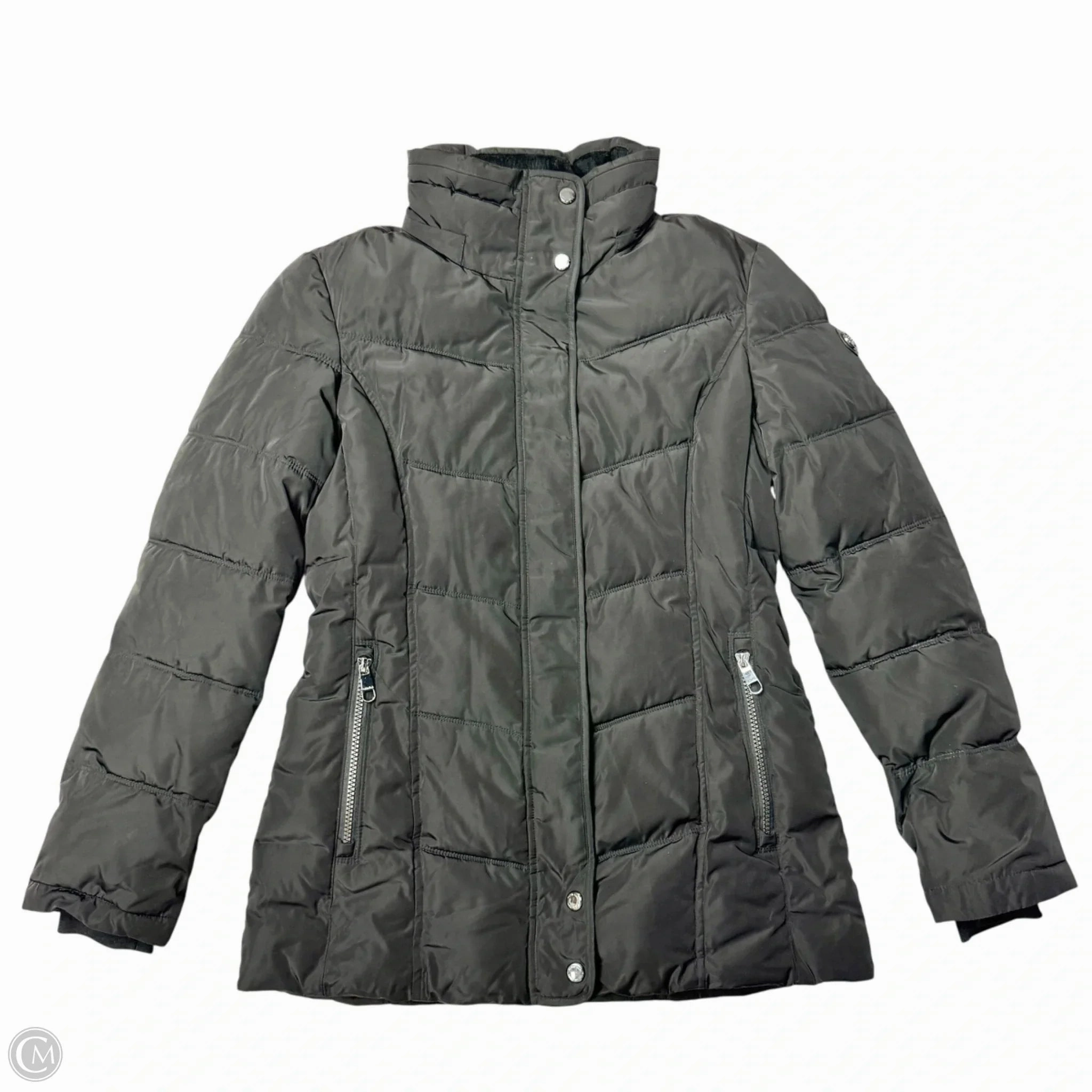 Heat Sealed Edges Coat Puffer & Quilted By Calvin Klein In Black, Size: Xs