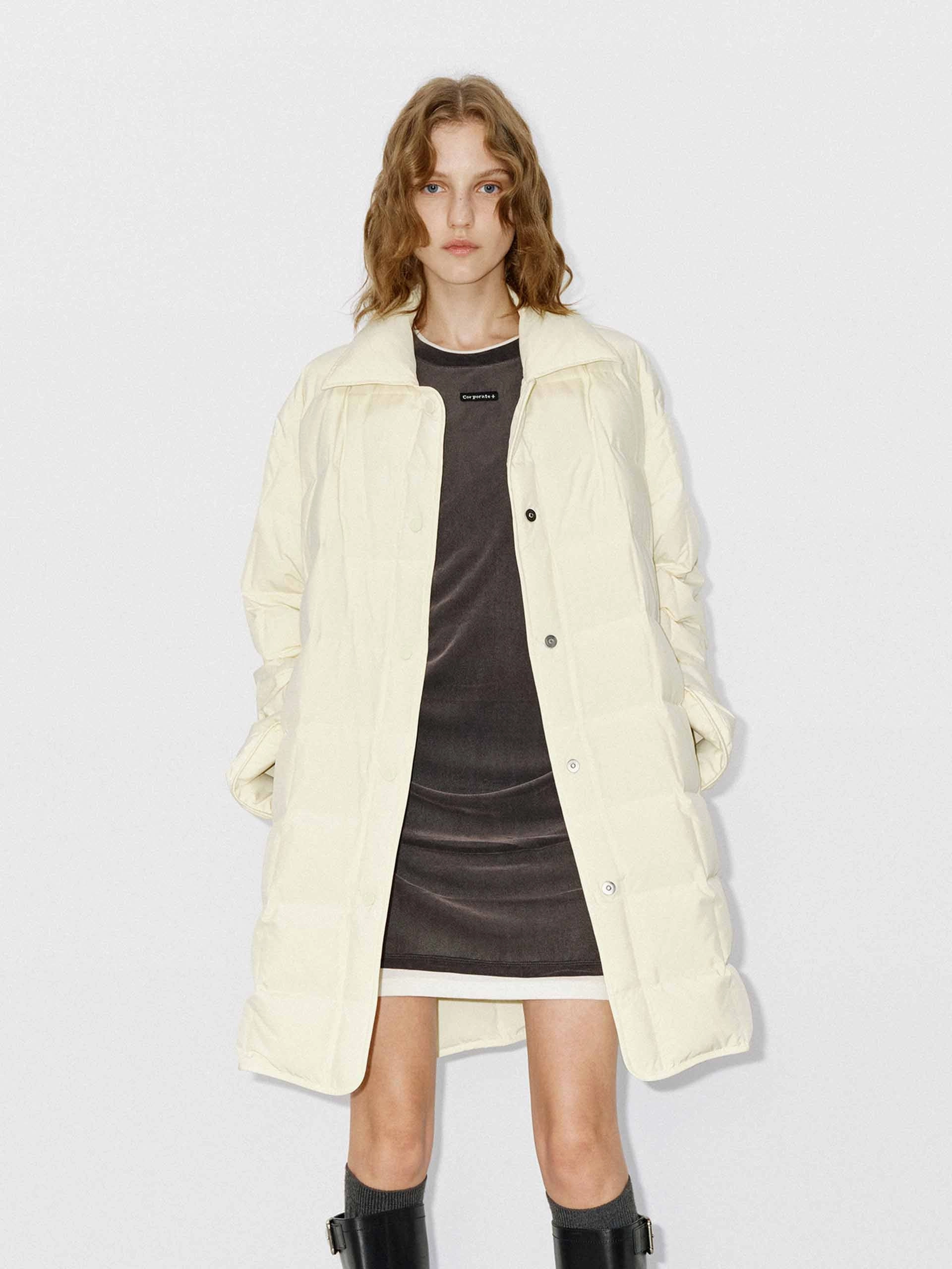 Tear Resistant Fabric Double Layered Lapel Collar Midi Puffer Coat