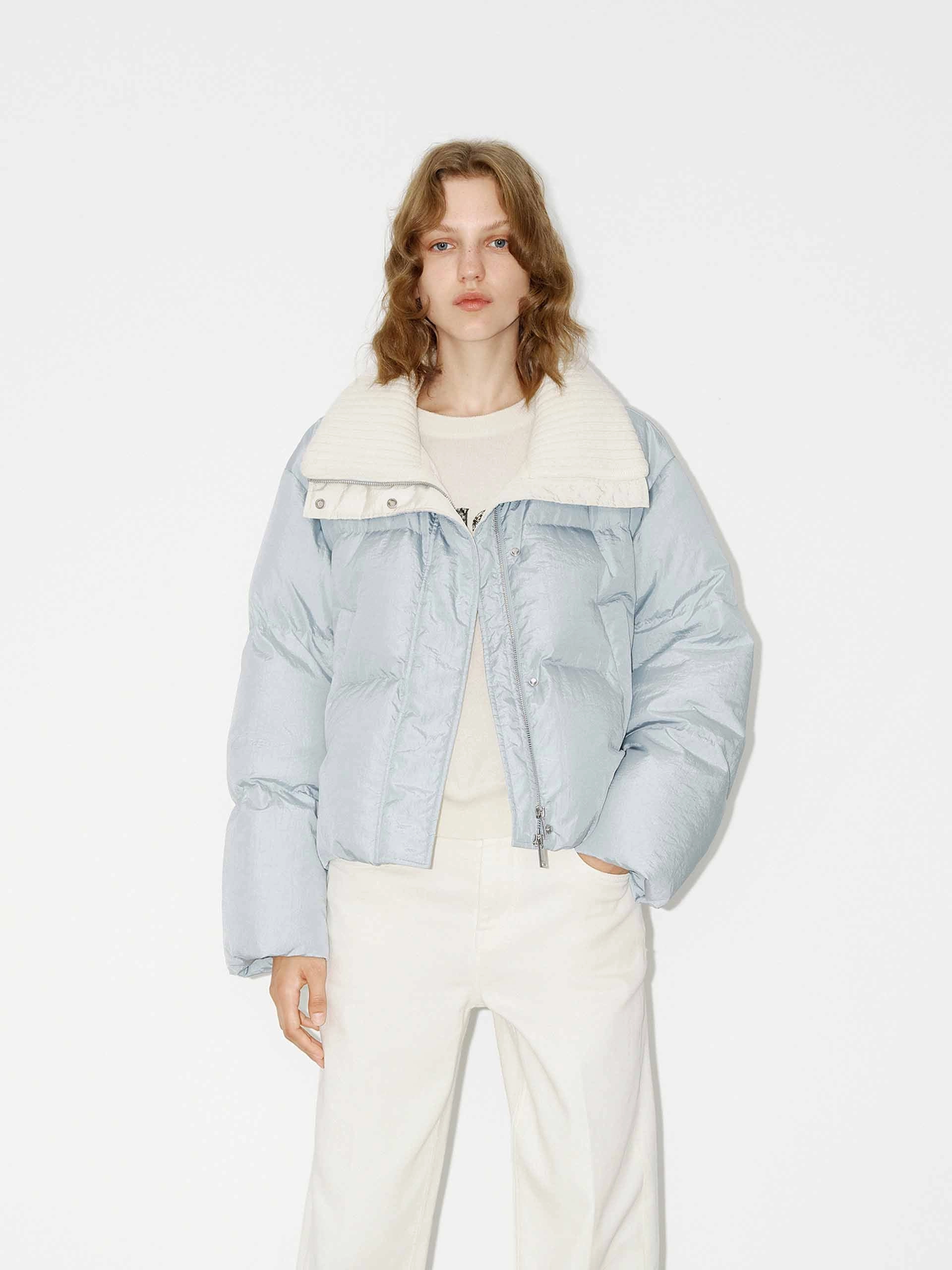 Wool Collar Short Down Jacket Easy Clean Material