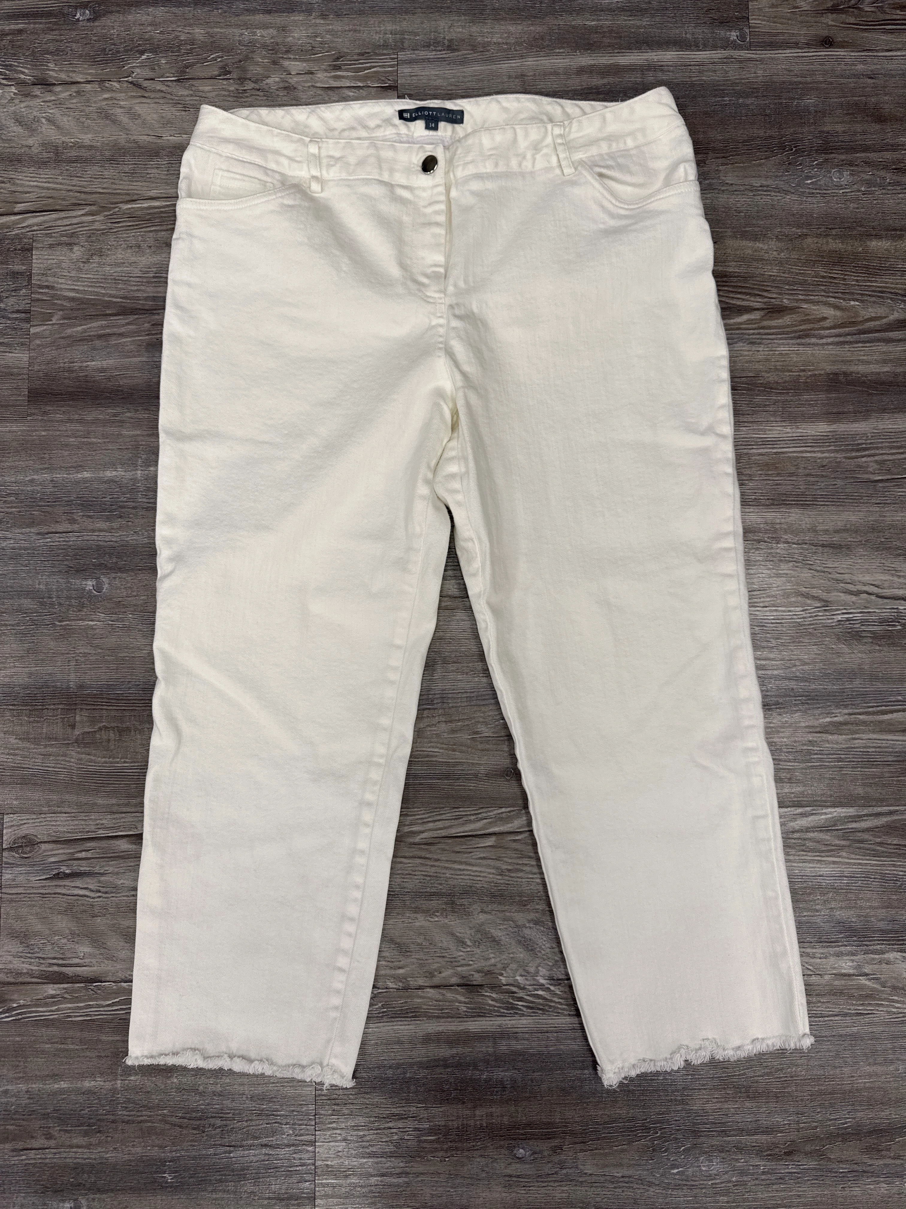 Jeans Designer By Elliott Lauren In White Denim, Size:14 Autumn Days Outdoor Enthusiast Streetwear Fan