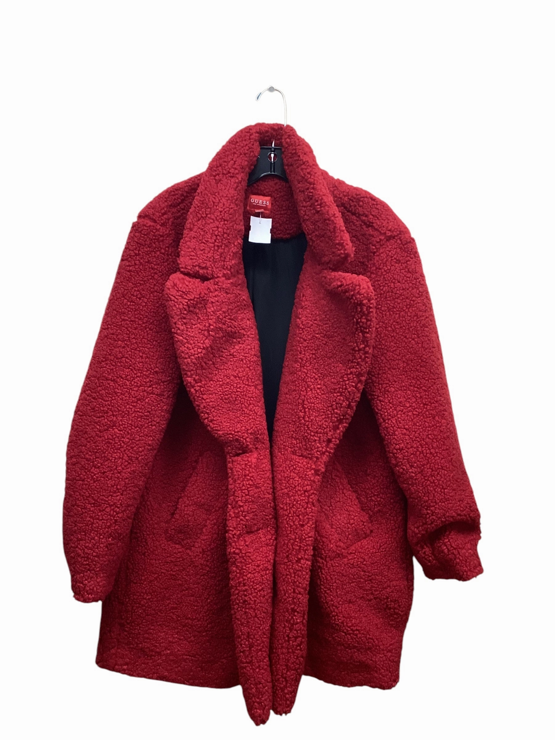 Coat Faux Fur & Sherpa By Guess In Red, Size: L Fleece Lined