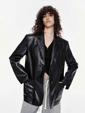 Calm Day Fit Weather Proof Leather Structured Blazer