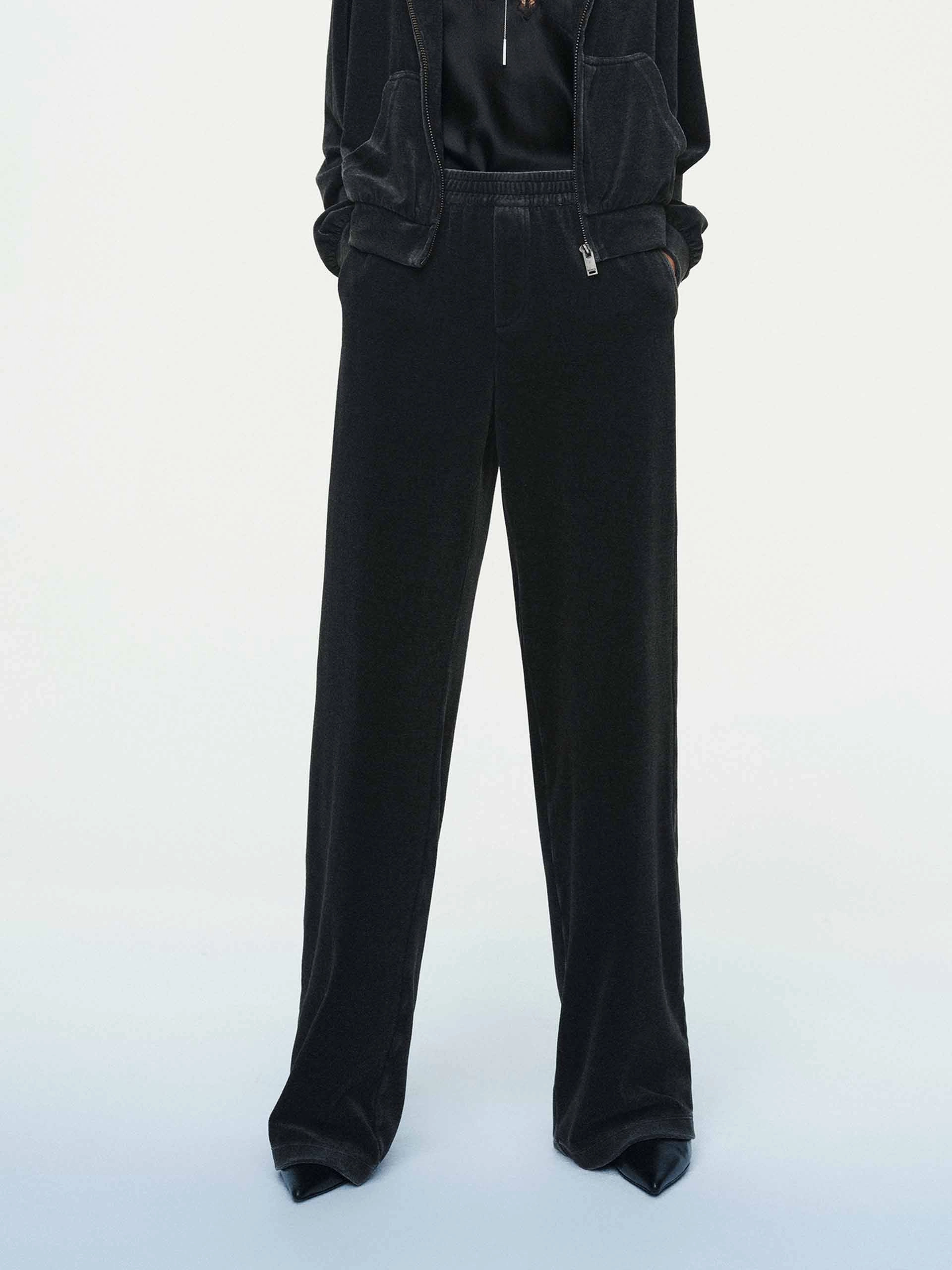 Detachable belt Functional Stretch Soft Velvet Straight Trouser