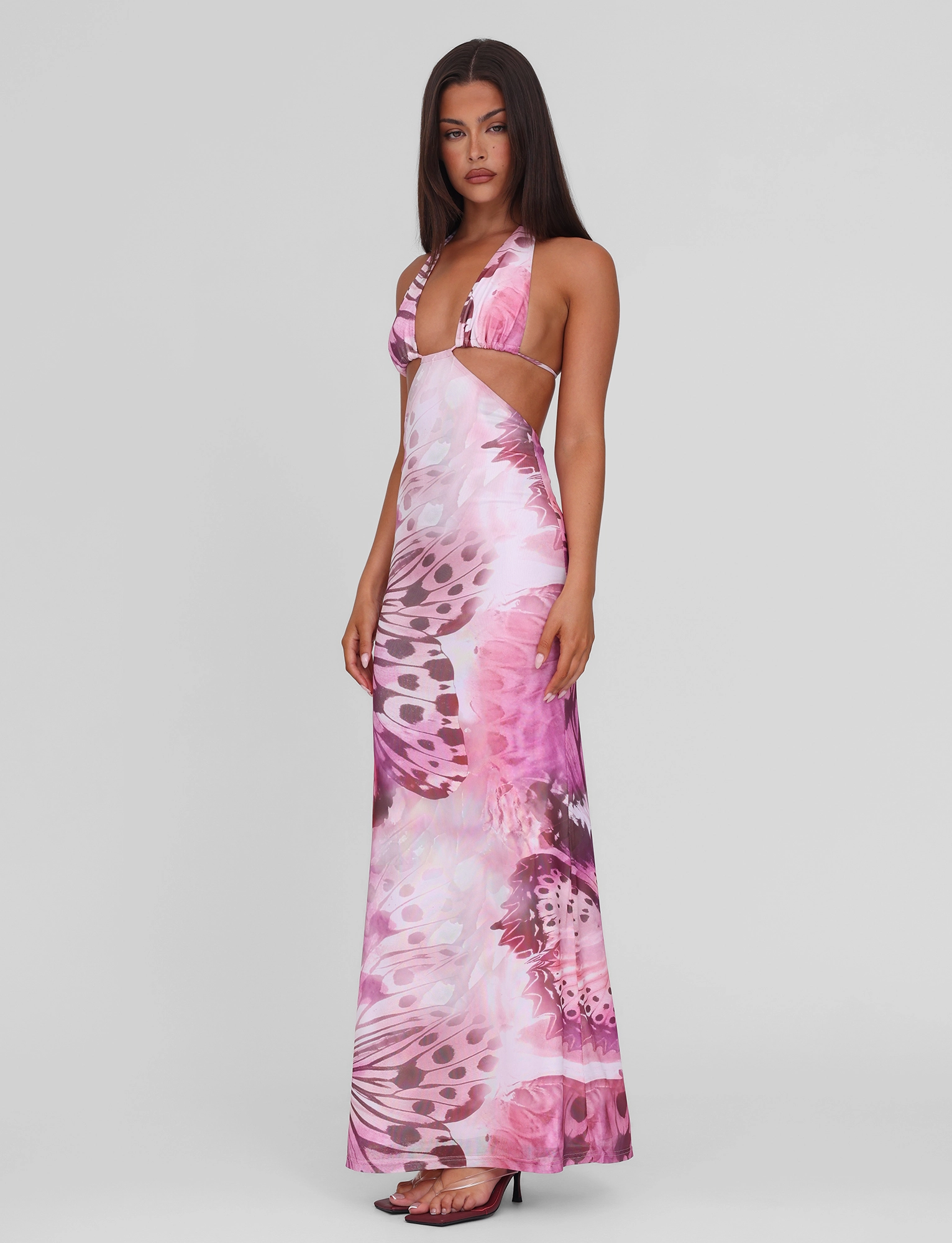 SOLEIL MAXI DRESS - MACRO BUTTERFLY NonIrritatingLining Sophisticated Comfort