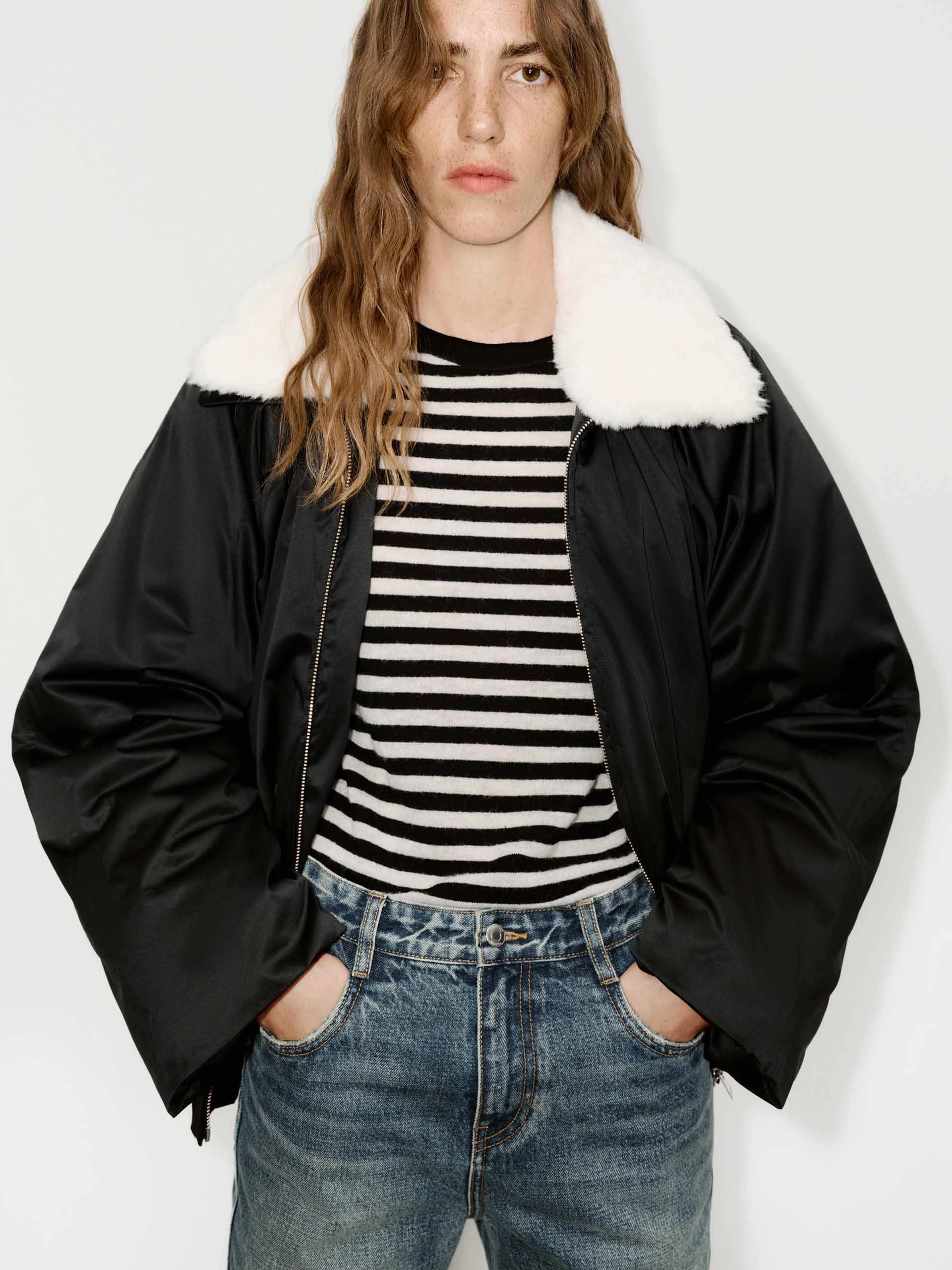 Eco Conscious Production Contrast Collar Quilted Jacket