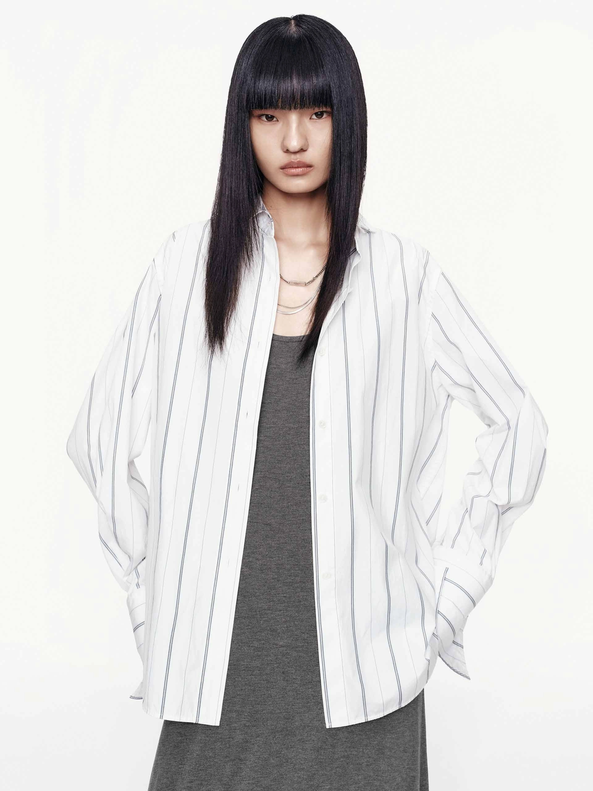 Pinstripe Pure Cotton Shirt Stylish Detail